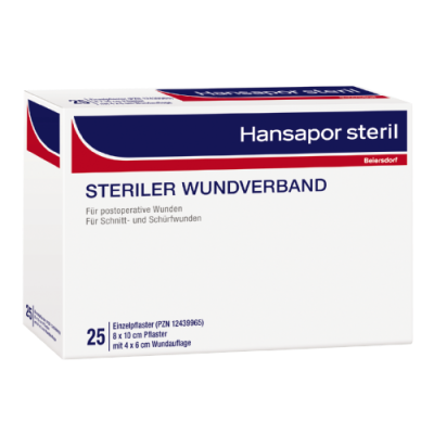 Hansapor Steril, 8 cm x 10 cm, 25 pieces