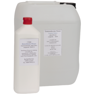 Laborwasser 10 Liter Kanister, Aqua Bidest Qualität, sterilfiltriert