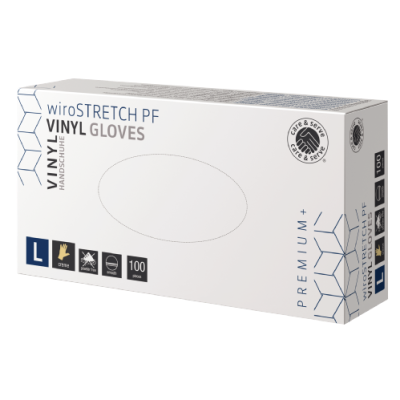 care & serve® - PREMIUM+ | wiroSTRETCH PF | Vinyl Gloves | cream | L powder-free