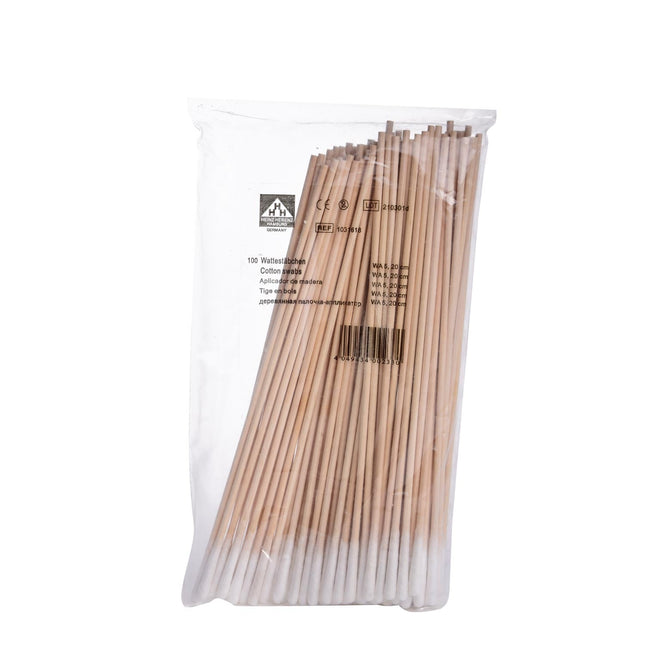 Cotton swabs on wooden sticks for gynecological smears, L=20cm, Ø5x35mm