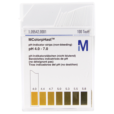 Non-bleeding pH indicator sticks, pH 4.0-7.0