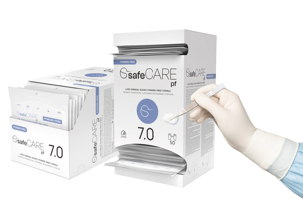 Latex OP-Handschuhe, safeCare, puderfrei, steril, Gr. 7 50 Paar