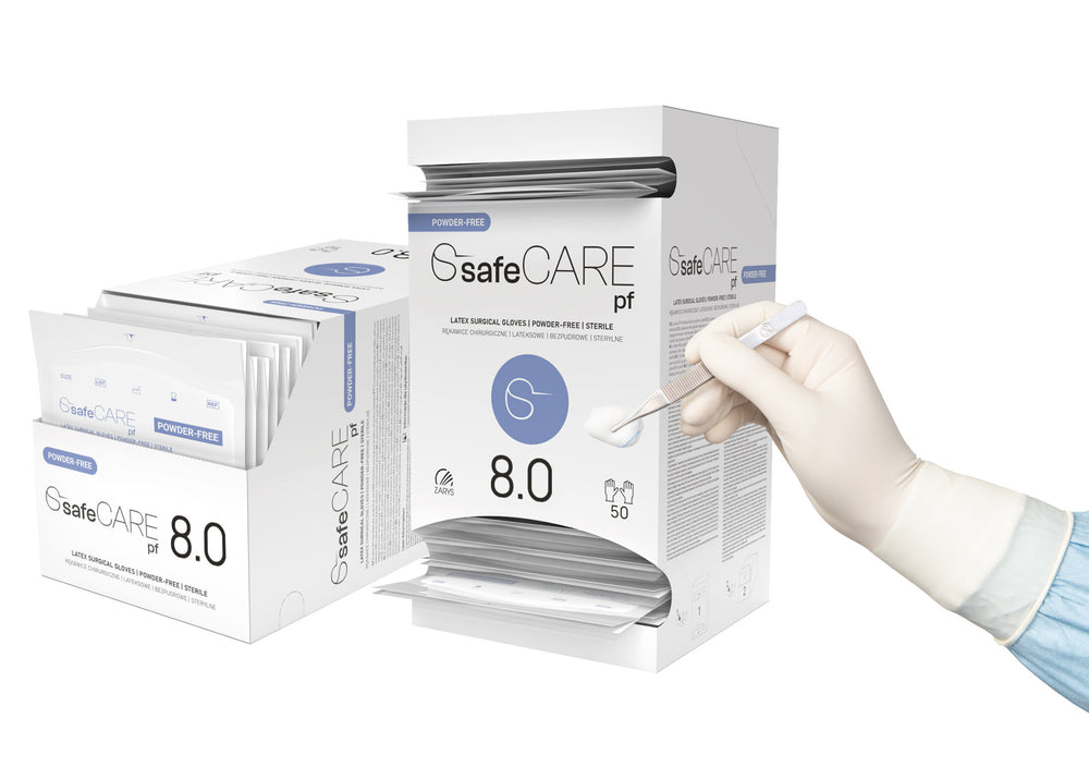 Latex OP-Handschuhe, safeCare, puderfrei, steril, Gr. 8 50 Paar