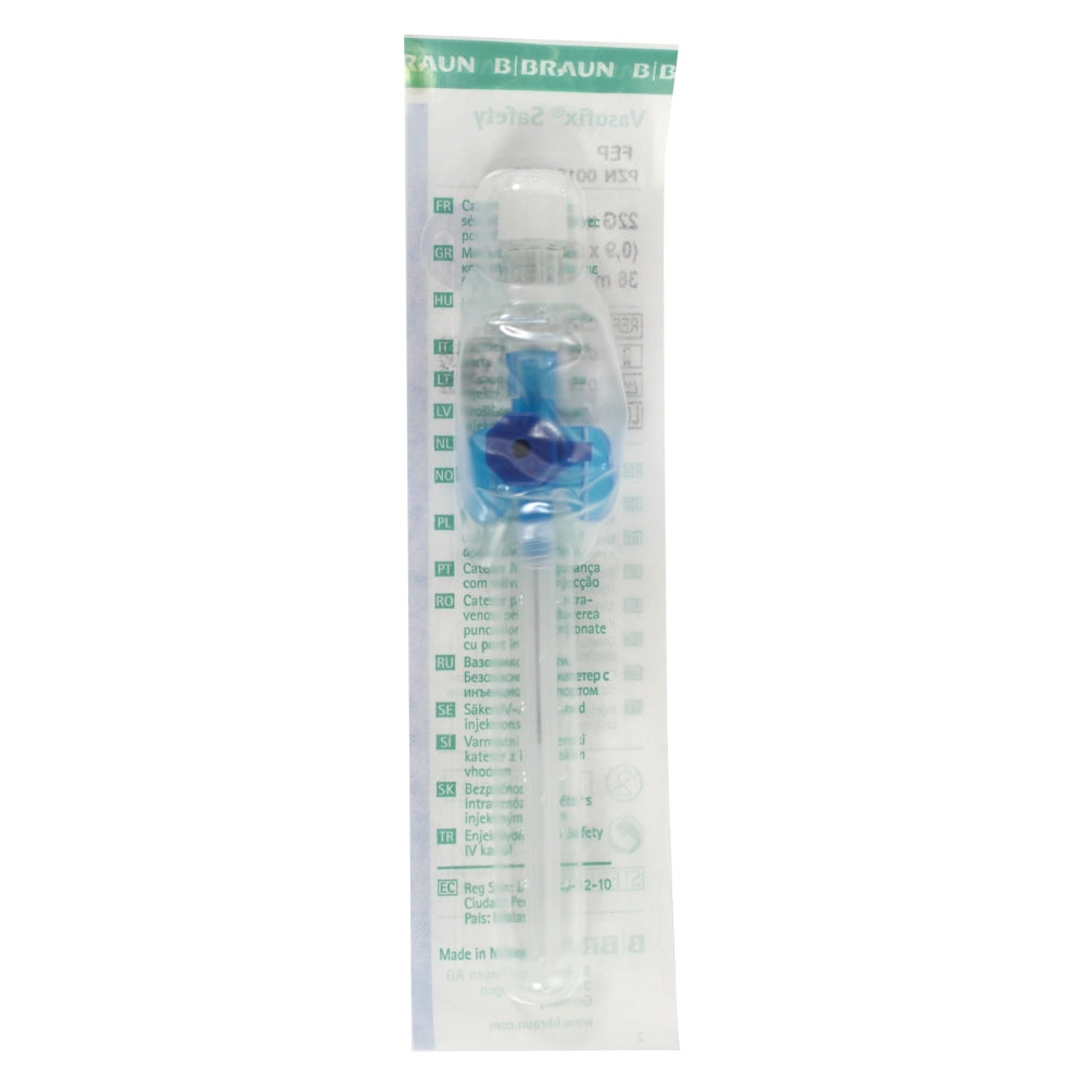 Vasofix Venipuncture Cannula 0.9mm x 25mm 22G Blue with Valve