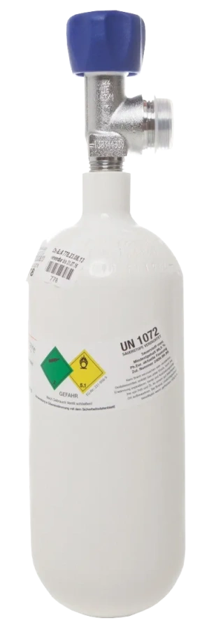 O2 Flasche gefüllt mit Restdruckventil Stahl 0,8l